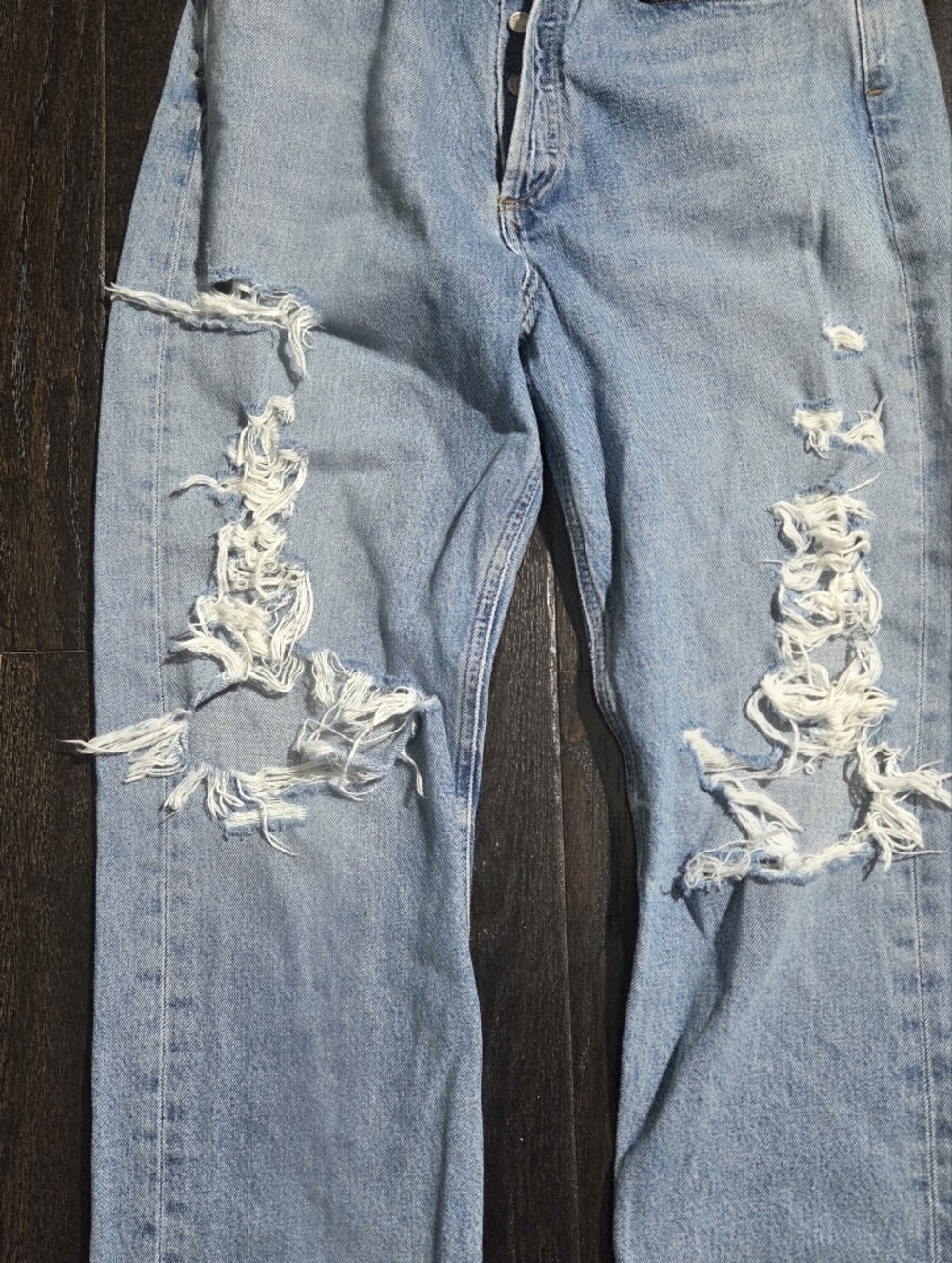 Agolde Light Blue Straight Leg Distressed Jeans - Picture 6 of 9